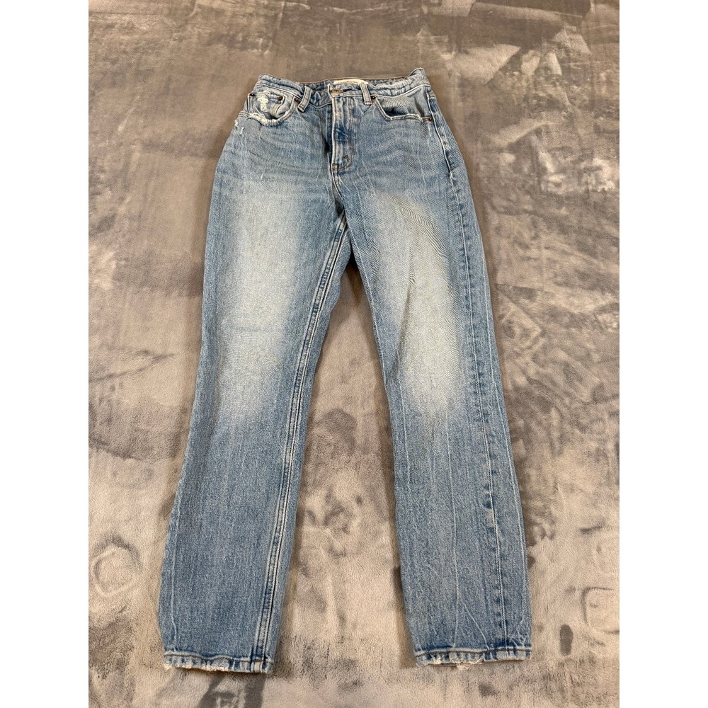 Abercrombie & Fitch Women's High Rise Mom Jeans Size 24/00 Light Wash Distressed